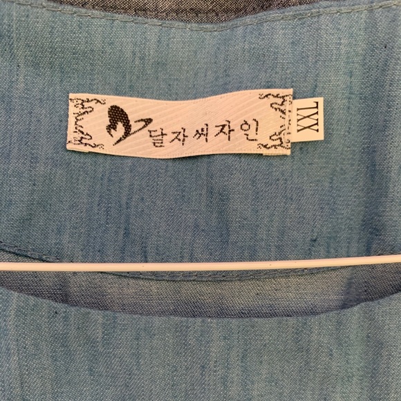 Faux denim drop waist dress w/ embroidered patches - Picture 4 of 4